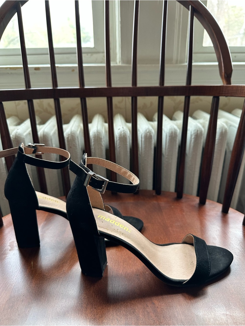 Madden Girl Black Ankle-Strap Block Heel Sandals